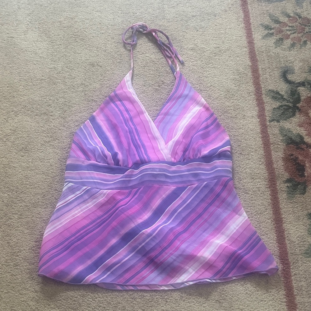 Purple and Pink Striped Halter Top
